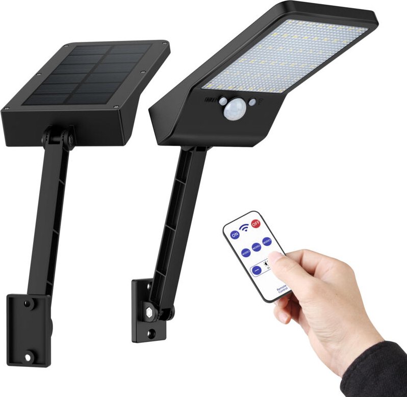 Solarleuchte Außen, led Leuchte mit Bewegungsmelder, IP65 wasserdicht, Kaltweißes Licht, mit Fernbedienung (2 Stück)