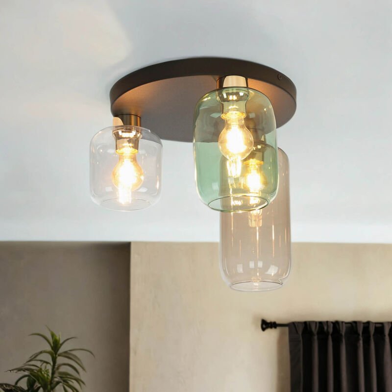 Licht-erlebnisse - Deckenlampe Braun Schwarz E27 Glas Metall Jugendstil Deckenleuchte