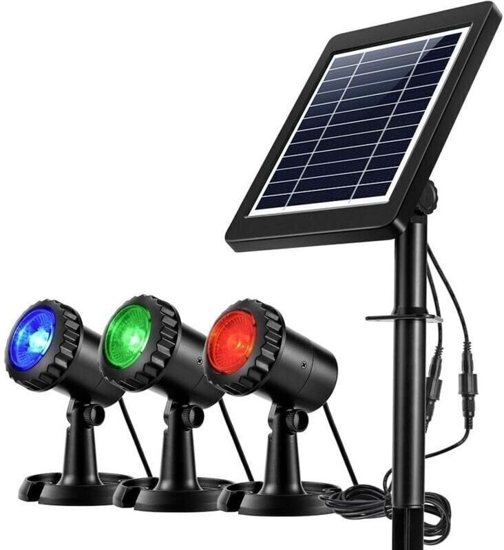 Wasserdichte Solar-LED-Flutlichter mit 3 GRB-Lampen, verstellbare IP68 wasserdichte Solarlampe, Solarleuchten für Garten...