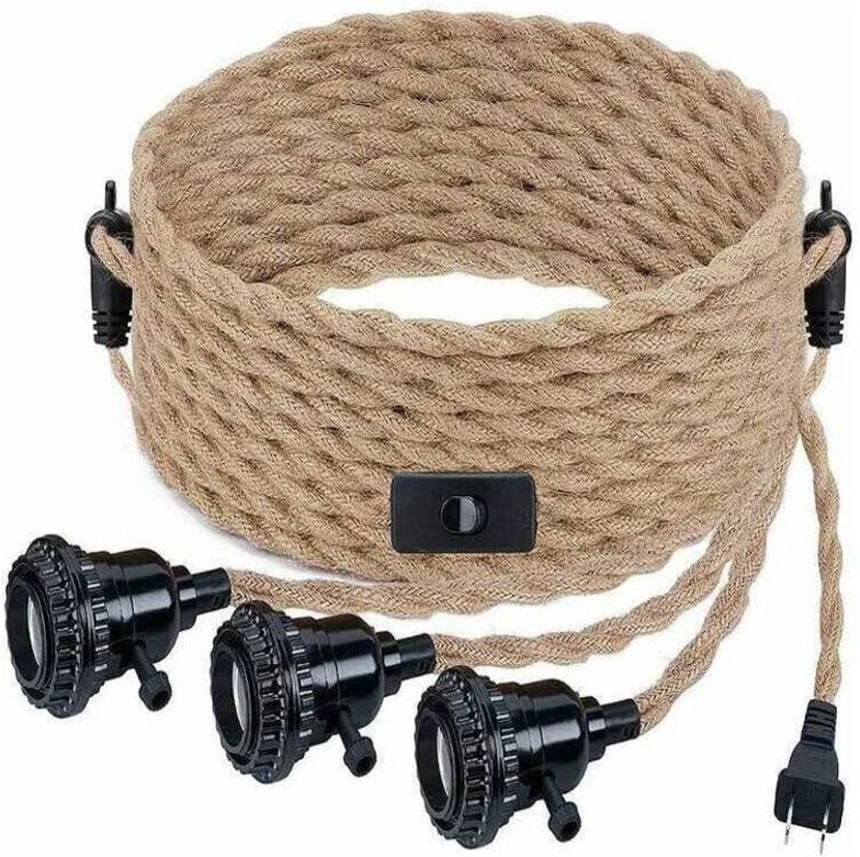 Thumbnail - ZVD - Suspension Luminaire avec Interrupteur et Prise Industrielle Vintage Lustre 3 Lumières E27 Suspension diy Corde de...