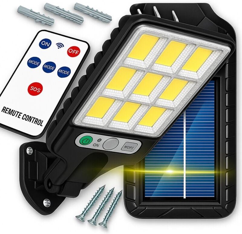 Solarbetriebene LED-COB-Straßenlaterne mit Dämmerungssensor und Fernbedienung