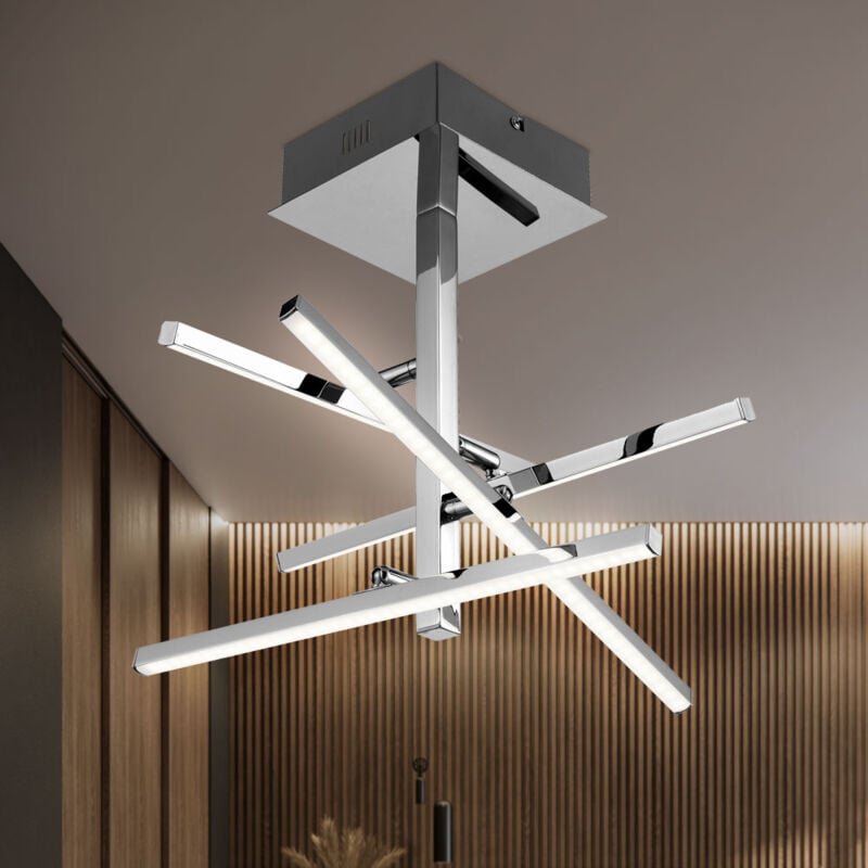 Deckenleuchte Deckenlampe Wohnzimmer chrom in quadratischem Design mit verstellbaren Stäben, Metall Acryl, 4x led 4x 4 W...
