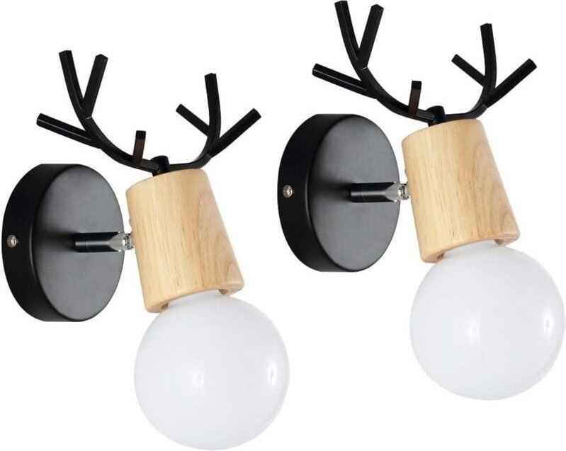 2 Stück moderne Hirschgeweih-Wandleuchten, Holz/Metall Art-Deco, für Schlafzimmer/Wohnzimmer/Restaurant/Badezimmer (Schw...