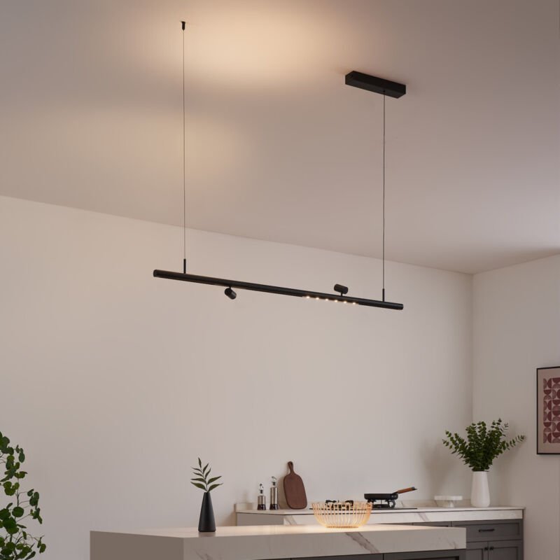 Schwarze Hängeleuchte mit Magnetsystem 2 Spots und 1 LED-Profil 16W - Lyne