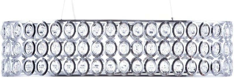 Hängeleuchte Silber Metall 4-flammig ovaler Schirm mit Kristallen aus Acrylglas Moderner Glamouröser Stil