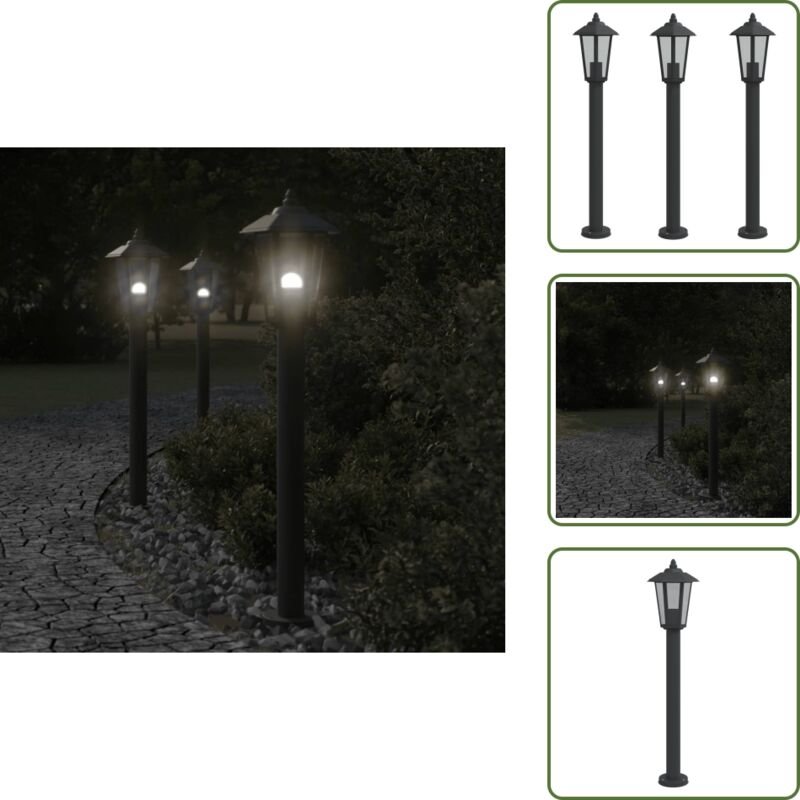 The Living Store Wegeleuchten 3 Stk. Schwarz 80 cm Edelstahl - Außenbeleuchtung