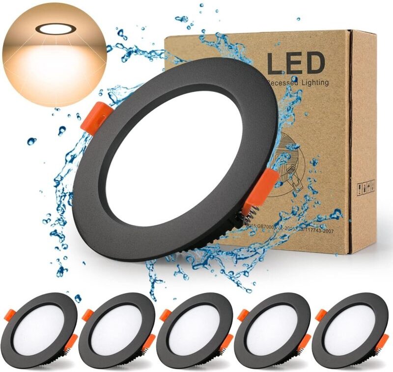 Schwarzer LED-Einbaustrahler, extra flach, 5er-Pack, 7 w, 700 lm = 70 w Glühlampe, IP44, 3000 k Warmweiß, ac 220–240 v, ...