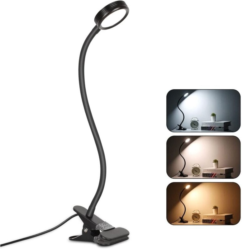 Klemmlampe, LED-Klemm-Tischlampe, Lese-Schreibtischlampe mit Adapter, Helligkeitsanpassung, Augenschutz, Büro und Zuhaus...