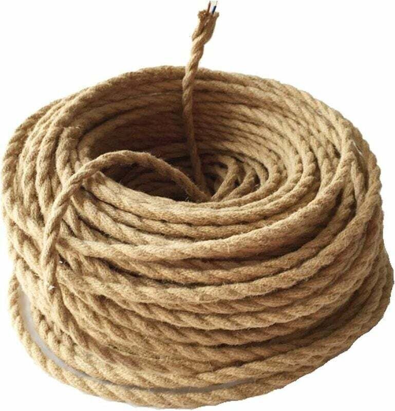 10 m Stromkabel, Vintage-Beleuchtungskabel mit 2 Adern aus Leinenseil, ummantelt mit Kupferdraht