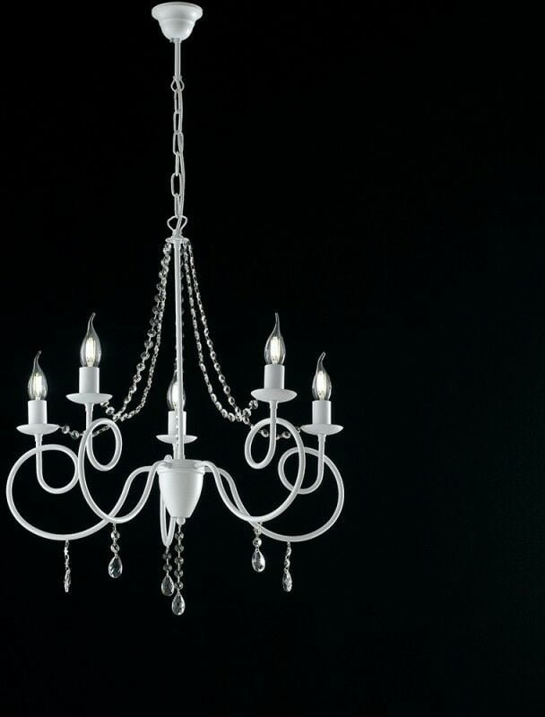 Weißer Eisenkronleuchter fünf Lichter schäbige Strassdekoration 58x h72 cm