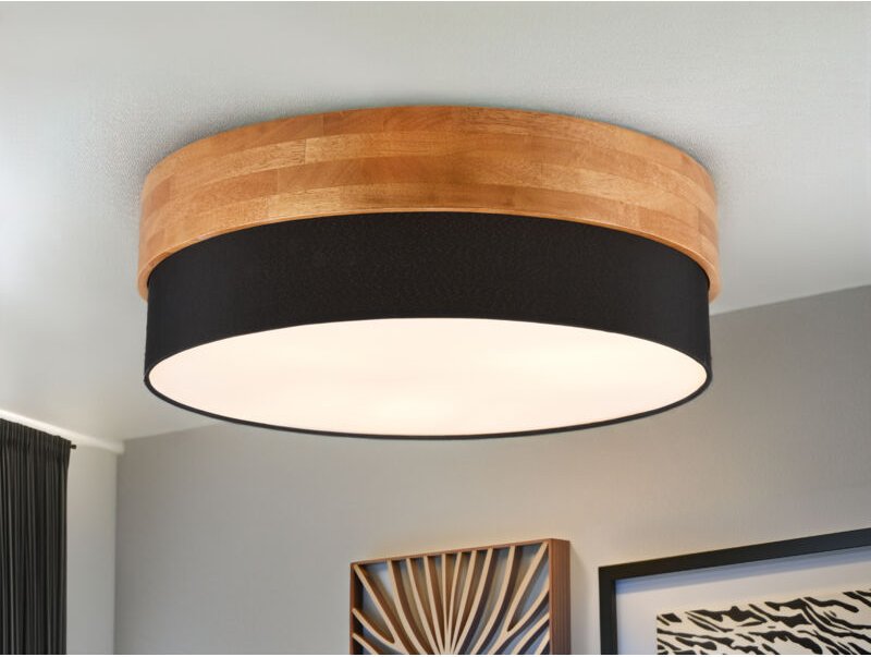 Trio Leuchten - Deckenleuchte seasons Holzlampe mit Stoffschirm Schwarz, ø 50cm