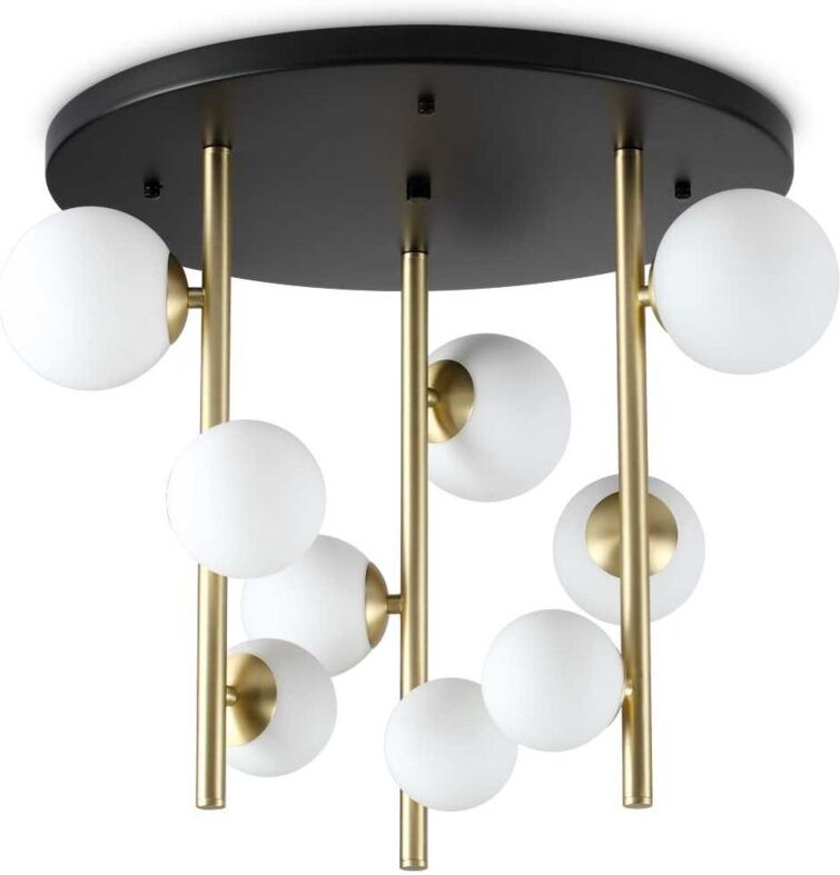 Ideal Lux - perlage 9-flammige Kugel-Deckenleuchte aus Messing, weißer Glasschirm