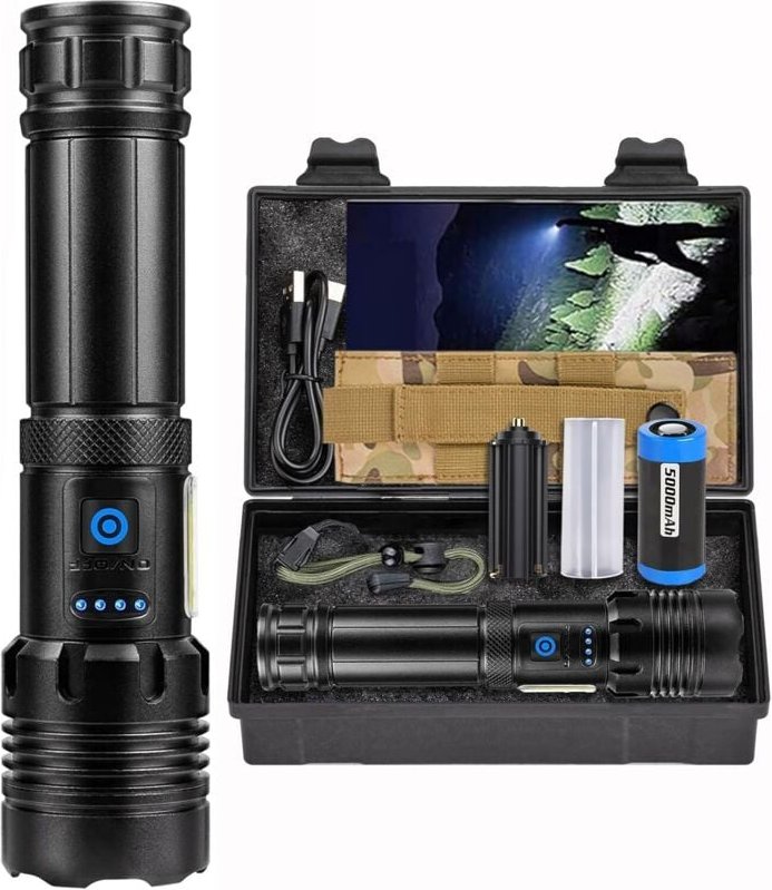 Ultrastarke LED-Taschenlampe, 100.000 Lumen, wiederaufladbare LED-Taschenlampe, langlebig, 7 Modi und IPX6-wasserdichte ...