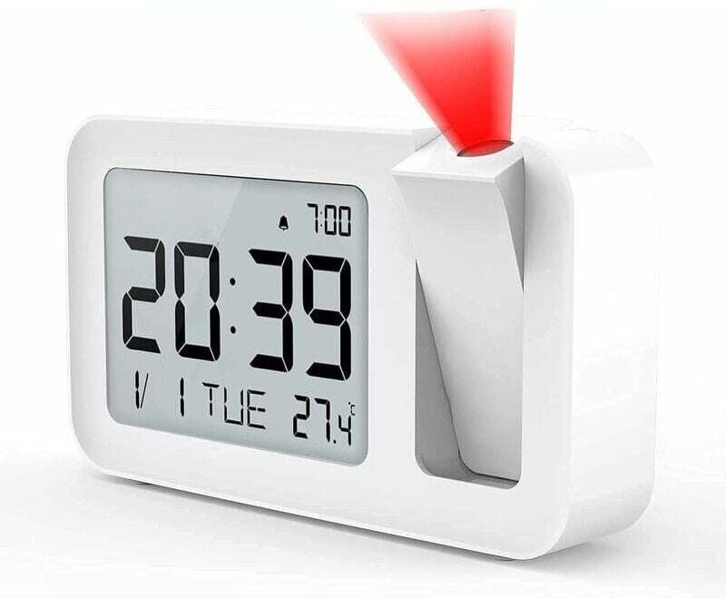 Deckenprojektor-Wecker, digitaler Wecker mit 180°-Projektion, Innenthermometer, 4 einstellbare Helligkeit, Lautstärkereg...