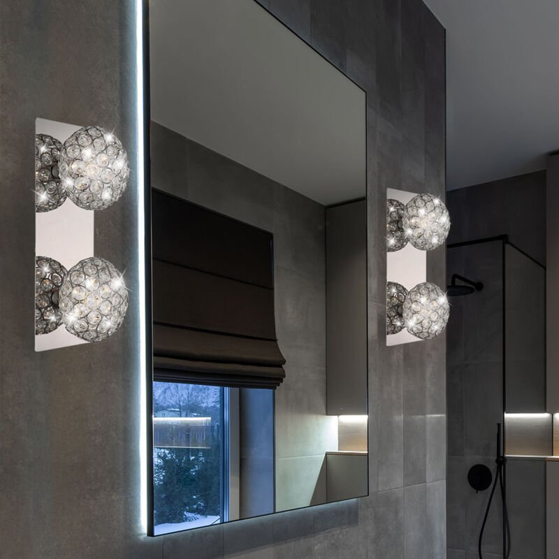 Thumbnail - Wandleuchte 2-Flammig Wandlampe Wohnzimmerleuchte Kristallleuchte Kugeln Chrom, klar, 2x G9 Fassungen, LxBxH 29x11x12 cm...