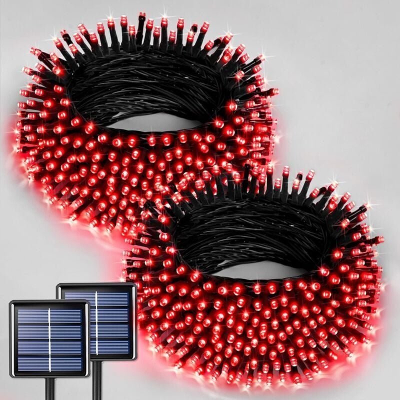 Rote Solar-Lichterkette, 100 LEDs, 12 Meter, Solar-Lichterkette für den Außenbereich, 8 Modi, geeignet für die Dekoratio...