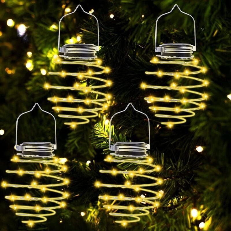 Vtizikl Lanterne Solaire Exterieur Jardin,4 Pièces 80 Lumières Spirales Solaires LED Lampe Solaire en Métal Suspendue La...