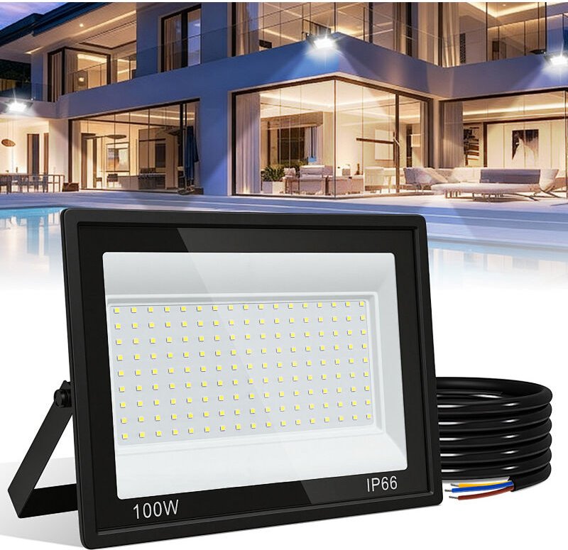 Jiubiaz LED-Fluter, LED-Strahler, IP66 Außenstrahler, 120° Abstrahlwinkel, 100W 1 Stück, Arbeitsleuchte Kaltweiß 6000K