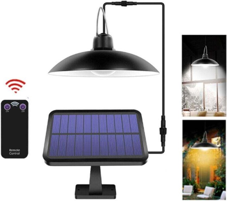 3W Solar-Hängelampe mit Fernbedienung - 4 LEDs 50LM - Kabelschalter (HF & Manuell)
