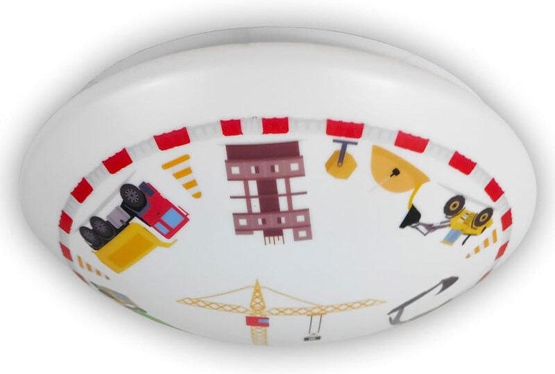 Coole Deckenlampe mit Baustellen Motiv fürs Kinderzimmer, bunt Ø 35cm