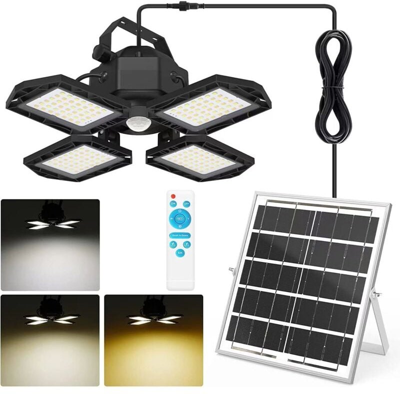 Solarbetriebene Hängeleuchte mit Bewegungsmelder für drinnen und draußen, Fernbedienung, 168 LEDs, Akku und 5 m Kabel, I...