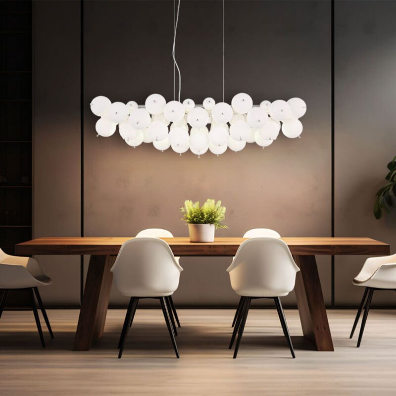 Pendelleuchte Hängelampe Esszimmerleuchte 6-Flammig Glas opal nickel-matt E14