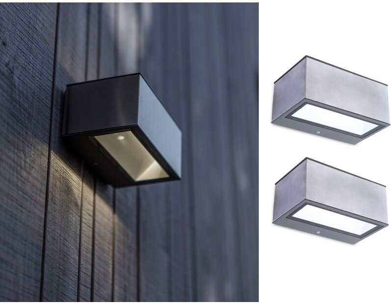 Lutec - Eckige led Up and Down Außenwandlampen 2er set aus alu in Silber, 14cm breit