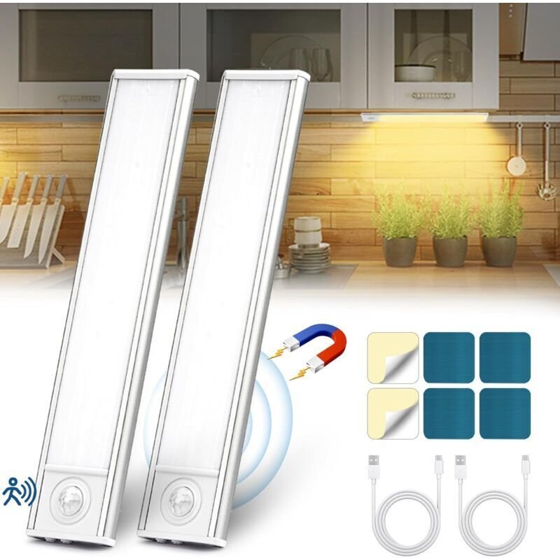 Kabellose, per USB aufladbare LED-Küchenleuchte, 6000K LED-Unterbauleuchte, magnetisch dimmbar mit Bewegungssensor