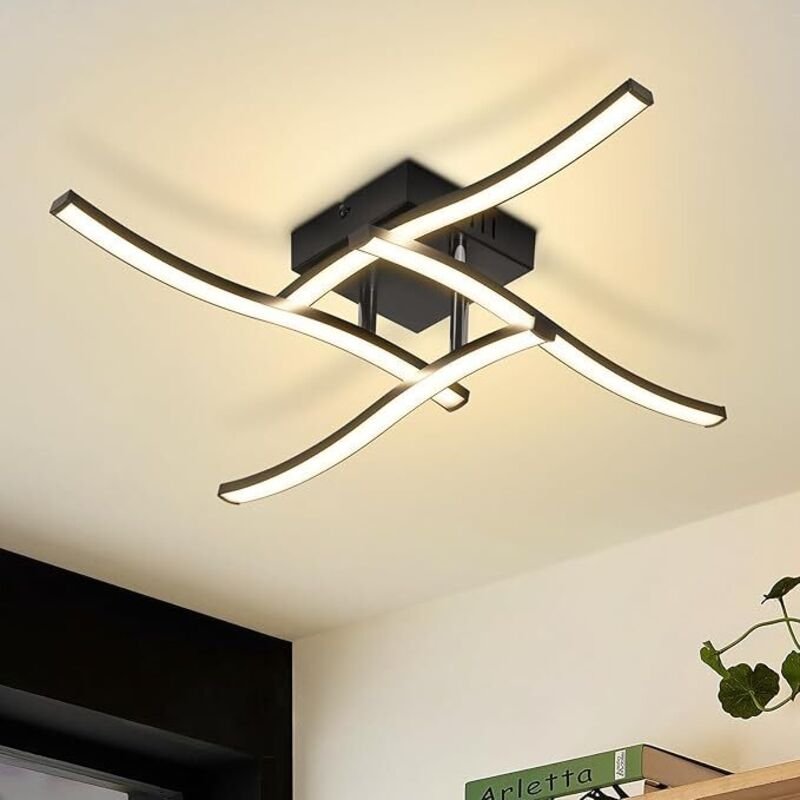 GBLY LED Deckenlampe Wohnzimmer 24W Schwarz Modern 3000K Warmweiß Wellen Design Deckenbeleuchtung Für Schlafzimmer Küche...