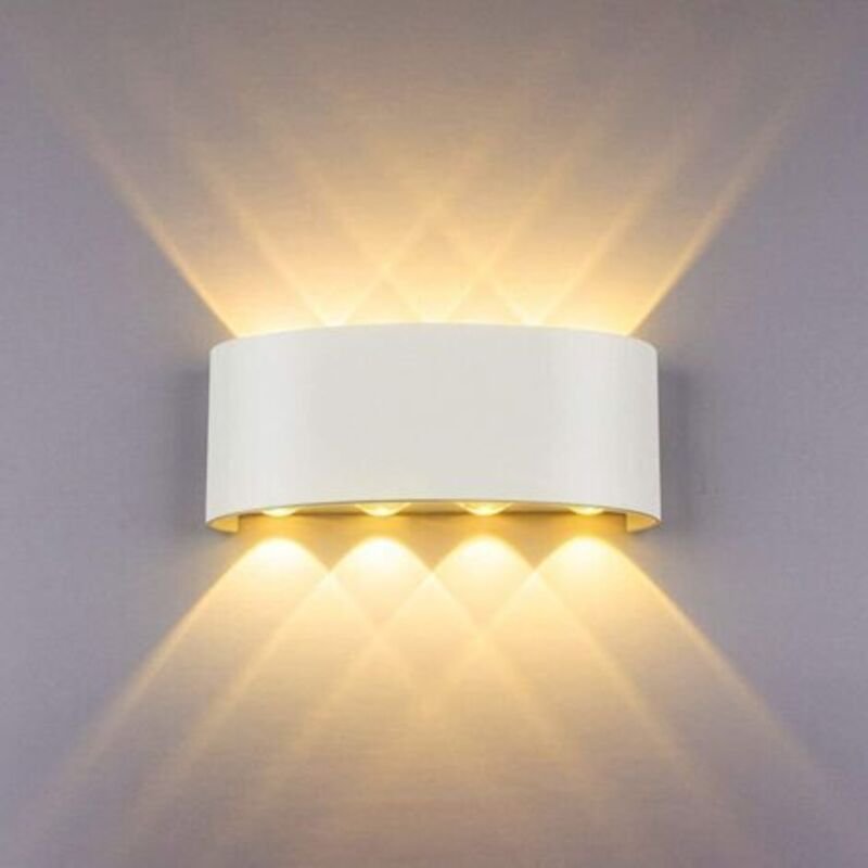 LED-Wandleuchte Weiß 8W Innen-/Außenwandleuchte IP65 Warmweiß 3000K Moderne Quadratische Up-Down-Lampe aus ABS für Schla...