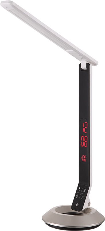 Tischleuchte Tischlampe led Büroleuchte Arbeitslampe Schlafzimmerleuchte Silber alu Uhr Touchdimmer h 75 cm