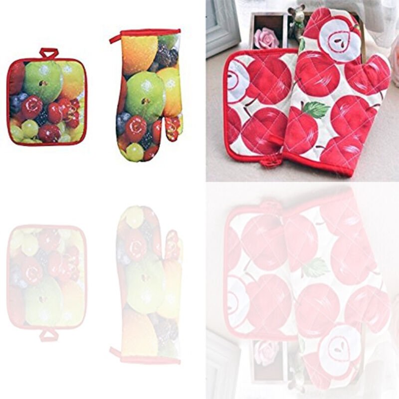 Trade Shop - SET 2 GUANTS AUS FORNO + 2 CUISINE IN COTONE FORNETTO TEGLI -