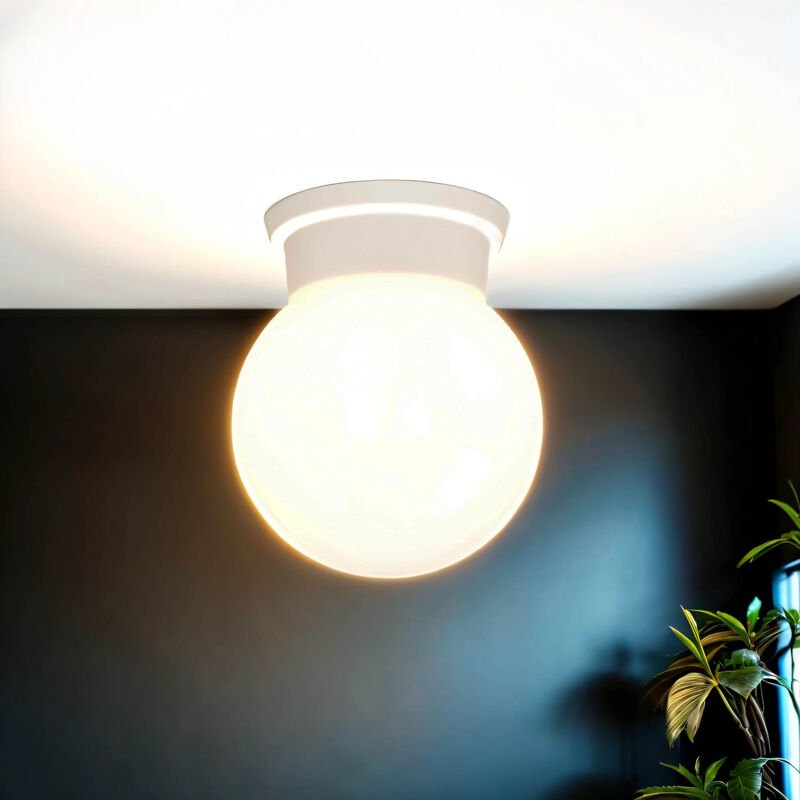 Deckenlampe Kugel Schirm Ø 16 cm E27 Weiß Glas Deckenleuchte