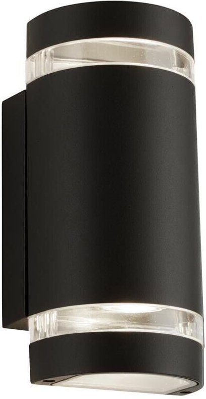 Sheffield Gebogener Wandhalter für 2 Leuchten für den Außenbereich, schwarz, klarer Diffusor IP44 2700K - Searchlight