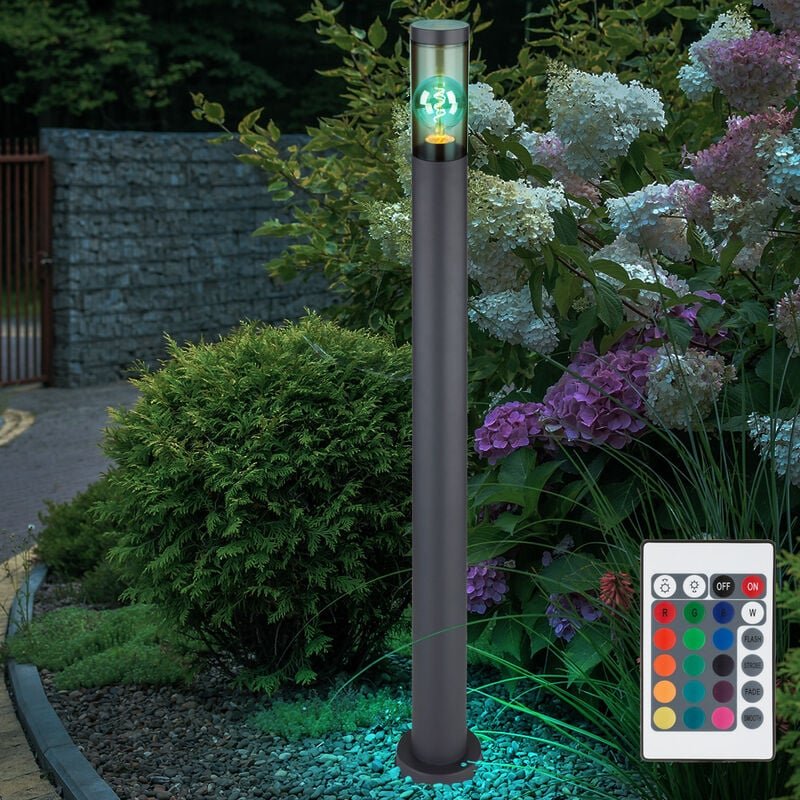 Wegeleuchte dimmbar mit Fernbedienung Pollerleuchte außen Gartenlampen anthrazit, rgb led Farbwechsel, Edelstahl rauchfa...