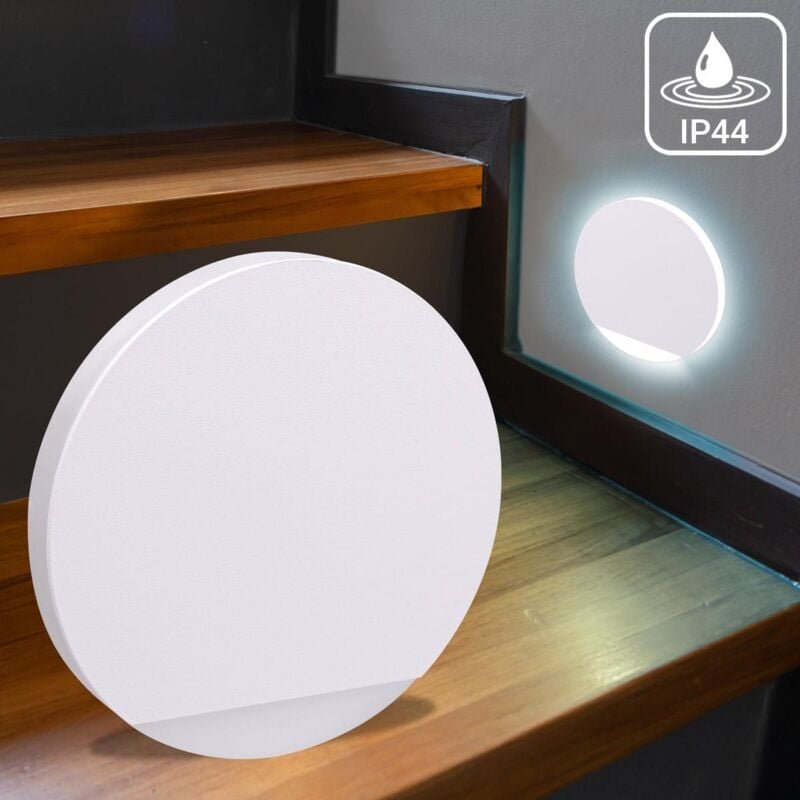 LED Treppenleuchte IP44 rund weiß - Lichtfarbe: Kaltweiß 1,5W - Lichtaustritt: Orbis