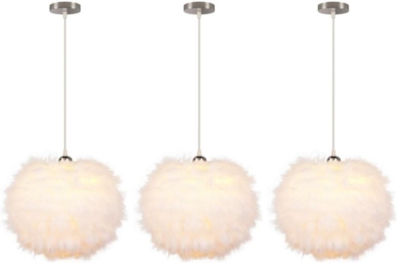 3 Stück Moderne Pendelleuchte Federdekoration Hängelampe Höhenverstellbar Deckenleuchte Weiß Kronleuchter Ø30cm