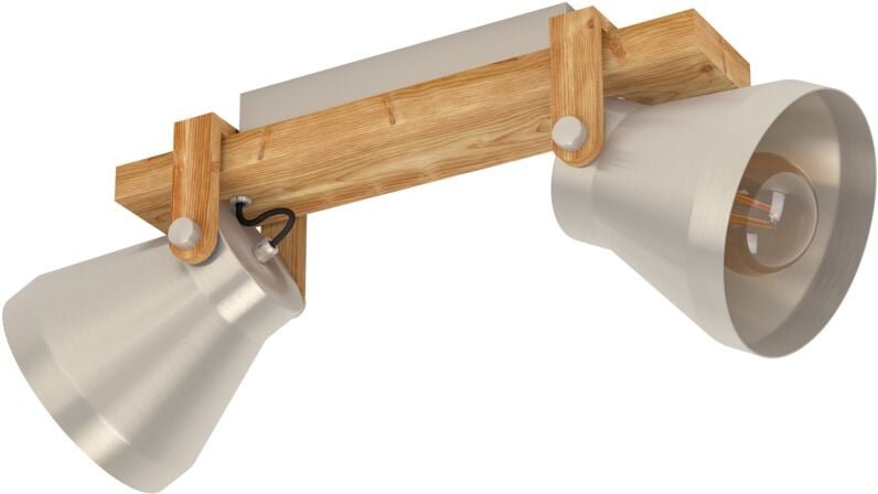 Thumbnail - Deckenlampe Cawton, rustikale Deckenleuchte mit 2 schwenkbaren Spots, Wohnzimmerlampe aus geflammtem Holz und Metall in ...