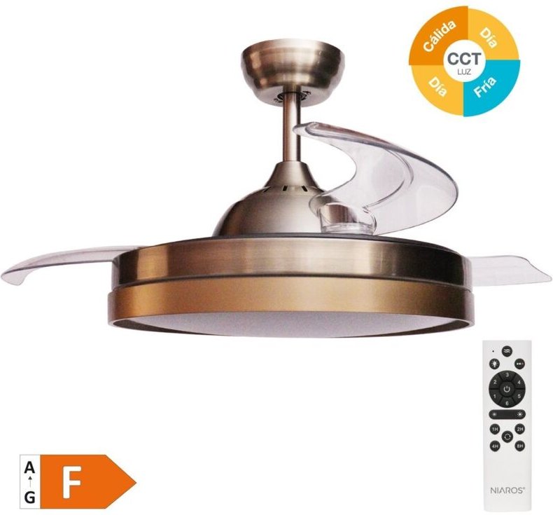 Deckenventilator "Luma" mit dimmbarem LED-Licht und Fernbedienung (36W 3CCT 3547lm mit einziehbaren Flügeln) goldfarben