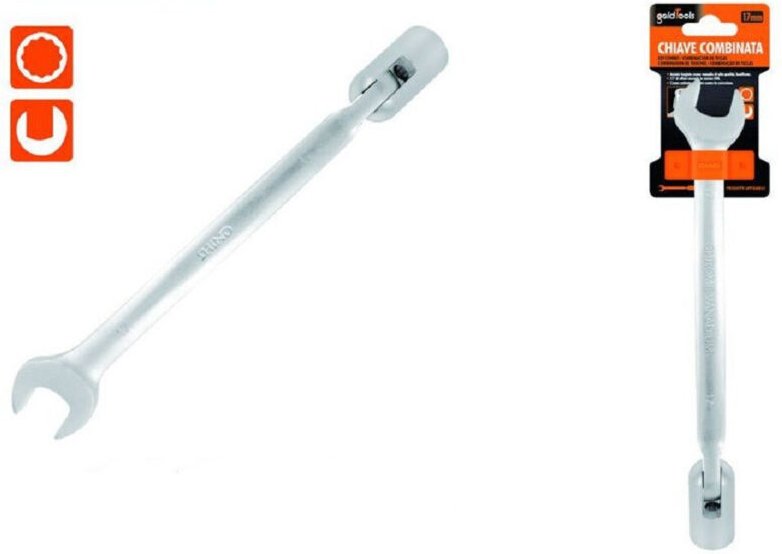 Trade Shop - 17-mm-Maulschlüssel mit festem und Steckschlüsseleinsatz und Chrom-Vanadium-Gelenk 97565 -