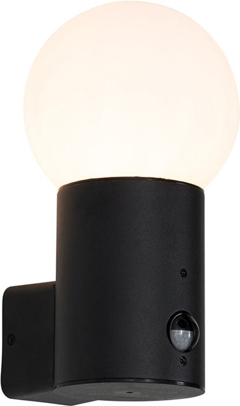 Außenwandleuchte schwarz mit Opalglas mit Bewegungsmelder - Huma