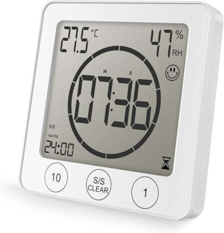 Vtizikl Horloge de Douche Salle de Bain, Contrôle Tactile étanche, Alarme Numérique LCD, Thermomètre Hygromètre, Minuter...
