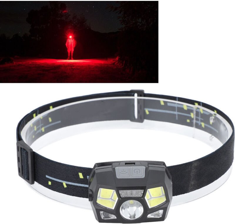 LED-Stirnlampe mit USB-Ladefunktion, starkem Licht, wasserdicht, Bewegungssensor, wiederaufladbar, ideal zum Angeln und ...