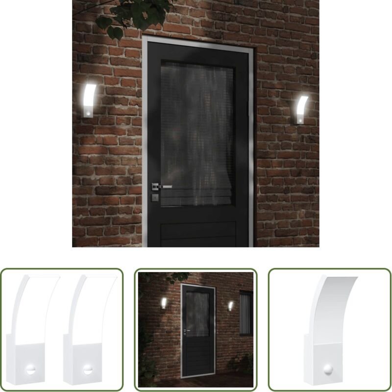 vidaXL Außenbeleuchtung - LED-Außenwandleuchten mit Sensor 2 Stk. Weiß Aludruckguss