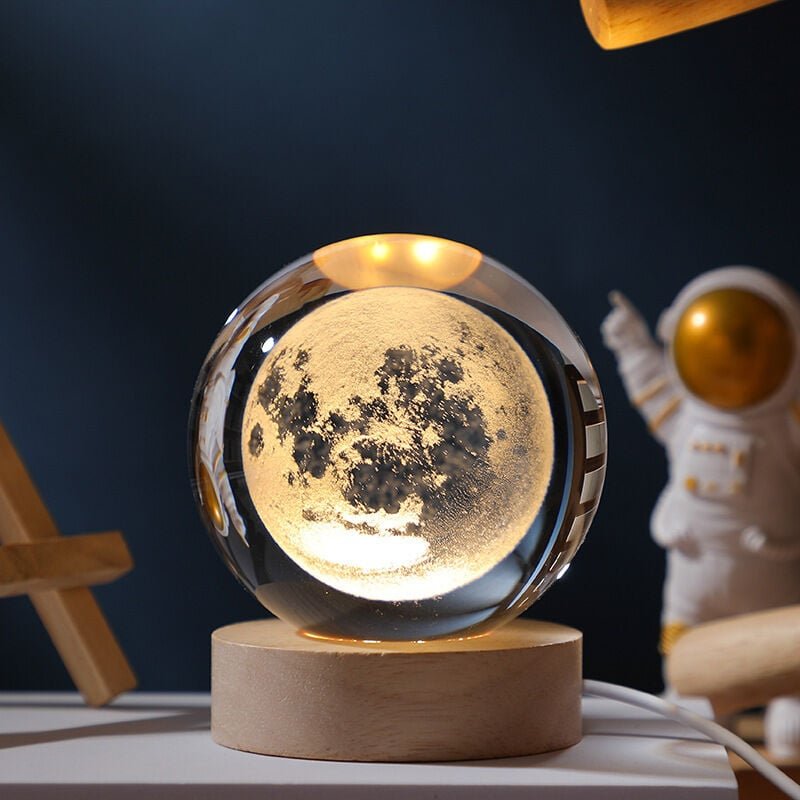 3D-Kristallkugel-Nachtlicht, der Mond, LED-Nachtlicht für Kinder mit Holzsockel, Galaxie-Nachtlicht, Geschenk, neuartige...