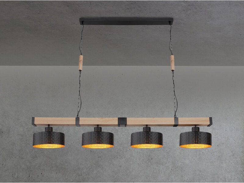 Balken Pendelleuchte rielly Metall mit Stanzmuster Schwarz Gold, Breite 140cm
