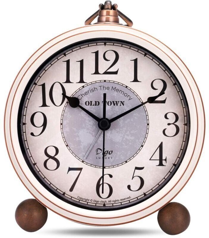 Vintage-Wecker ohne Ticken, klassischer Retro-Wecker aus beigefarbenem Metall, elegante, leise, dekorative Tischuhr für ...