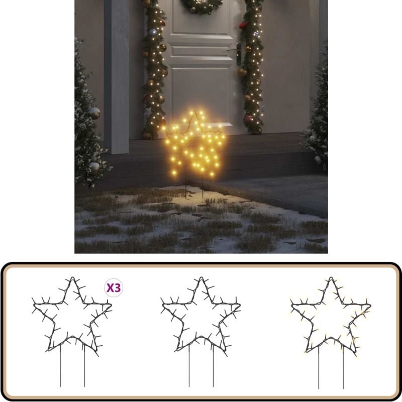 Weihnachtssterne mit Erdspießen 3 Stk. 50 LEDs 29 cm - Weihnachtsschmuck - Sternmotiv - led Beleuchtung - Outdoor Deko -...