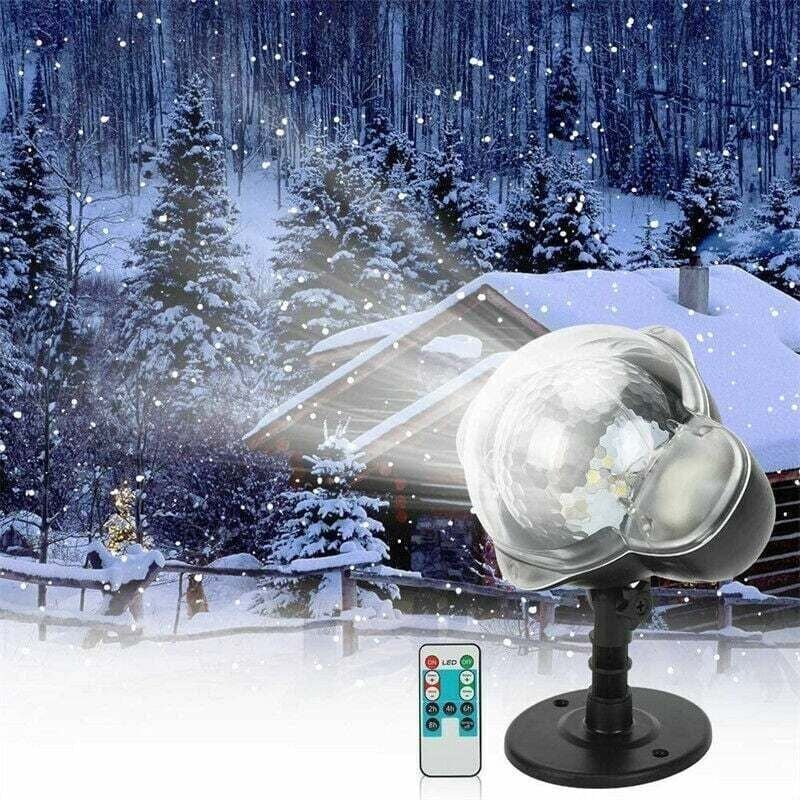 Projecteur LED Neige Rotatif Télécommande Étanche Éclairage Extérieur Fête Décoration Lumière Flocons