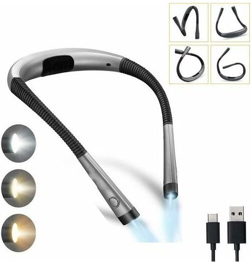 Leselampe, Klemmleuchten, Hals Leselampe Buch, 3 Farben und 3 Helligkeitsstufen, Grau Kinsi